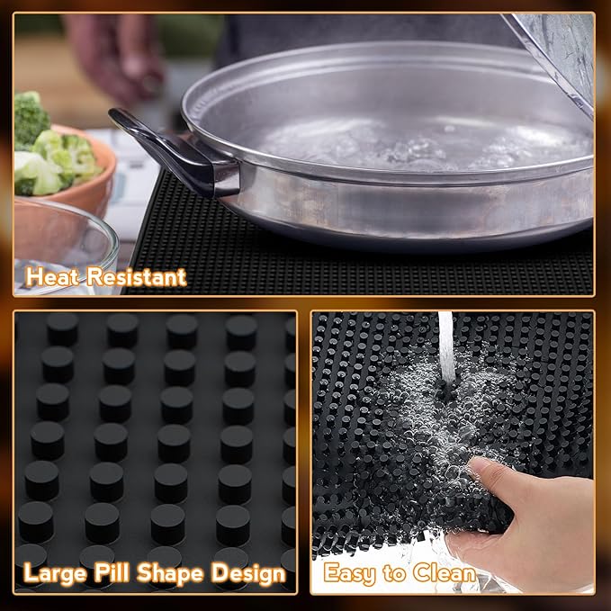 Tioncy 6 Pcs Bar Mat for Countertop 12 x 6 Inch,12 x 4 Inch Non Slip Rubber Mat Service Spill Cocktail Bartending Coffee Bar Mats for Hot Dishes Restaurants Barbershop Clippers Hot Pads, Black