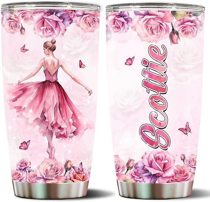 WONWIX Personalized Dancing Gifts for Girls, Dance Themed Gift for Dancer, Insulated Stainless Steel 20oz Tumbler Cup Coffee Mug Women, Wife, Daughter, Christmas, Birthday, Mother's Day, Valentine
