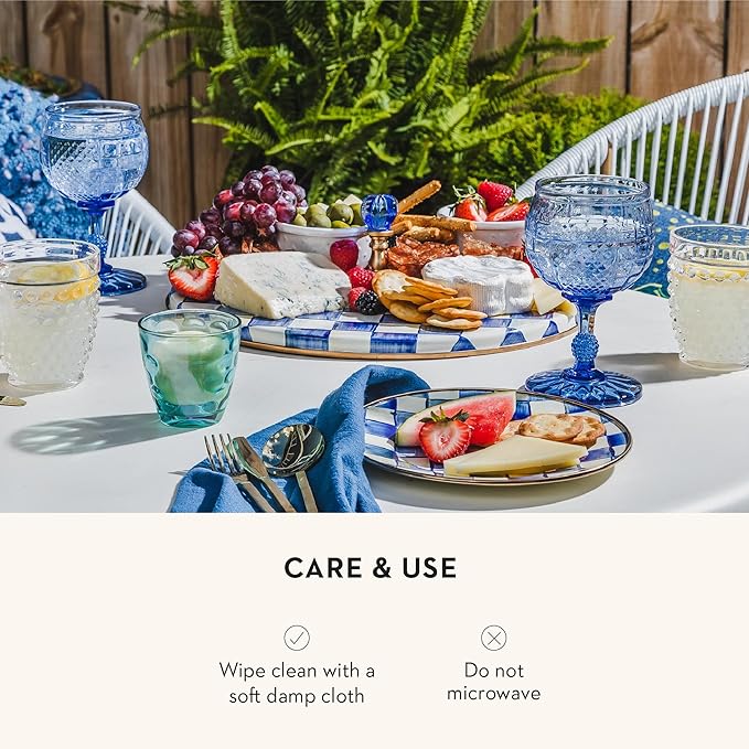 MACKENZIE-CHILDS Cheese Course, Cute Cheese Board and Serving Board for Charcuterie, Blue-and-White Royal Check