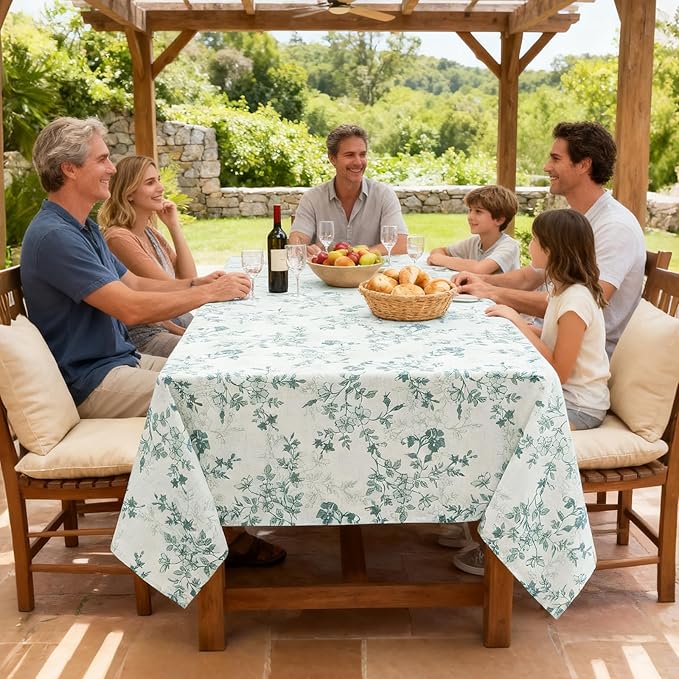 H.VERSAILTEX Linen Table Cloths Floral Printed Tablecloth Spill-Proof Waterproof Table Cover for Dining Buffet Feature Soft and Thick Fabric Wrinkle Free, 60 x 84 Inch, Retro Floral - Sage