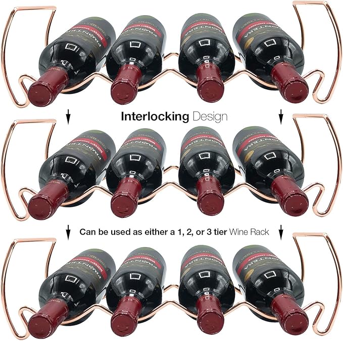 Sorbus Metal Wine Racks Countertop - 3 Tier Stackable Wine Rack - Bottle Rack Holds 12 Wine Bottles for Home, Bar, or Wine Cellar, Free-Standing Wine Rack for Inside Cabinet Wine Storage (Copper)