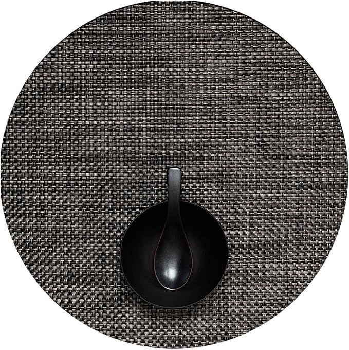 Chilewich Basketweave Placemats in Carbon - Set of 4 - Easy Care Woven Tabletop Textiles - Indoor/Outdoor - 15" Round