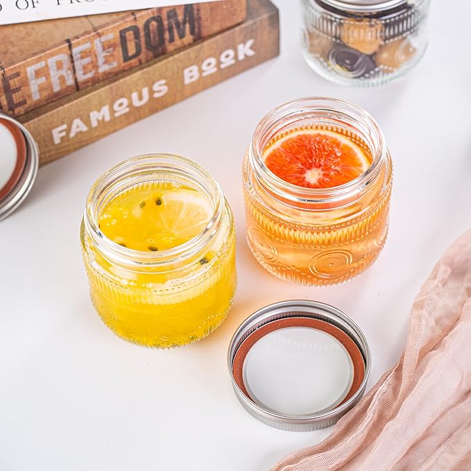 Amzcku 8 oz Vintage Mason Jars with Lids, Regular Mouth Canning Jar, Safe For Storage, Canning, Pickling, Preserving, Fermenting, DIY Crafts & Decor 12 Pack