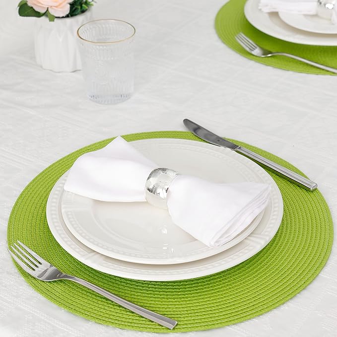 HODJOY Placemats, Round Woven Placemats for Indoor and Outdoor, Washable Woven Placemats for Christmas, 15 inch, Set of 6 (Lime Green)