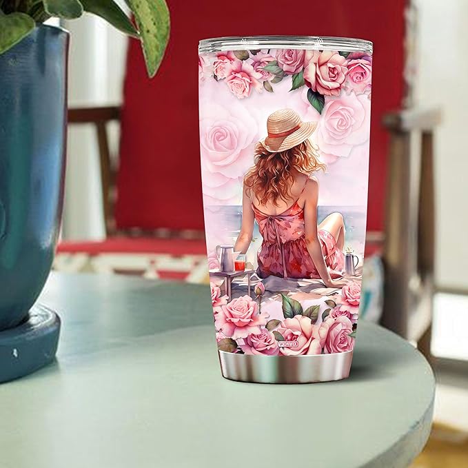 WONWIX Personalized Sunbathing Gift for Women, Summer Vibes Gifts For Girls Daughter Wife, Insulated 20oz Stainless Steel Travel Mug Beach Lover Tumblers, Christmas Birthday Mother's Day,Valentine