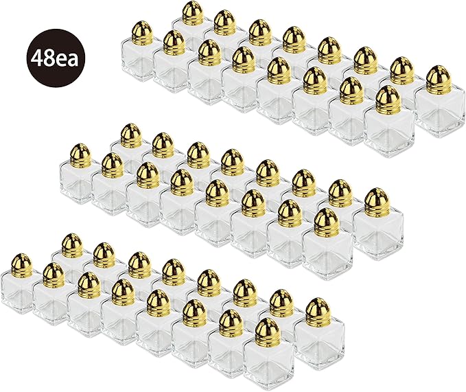 New Star Foodservice 22223 Glass Cube Mini Salt and Pepper Shaker with Gold Plated Top, 0.5-Ounce, Set of 48
