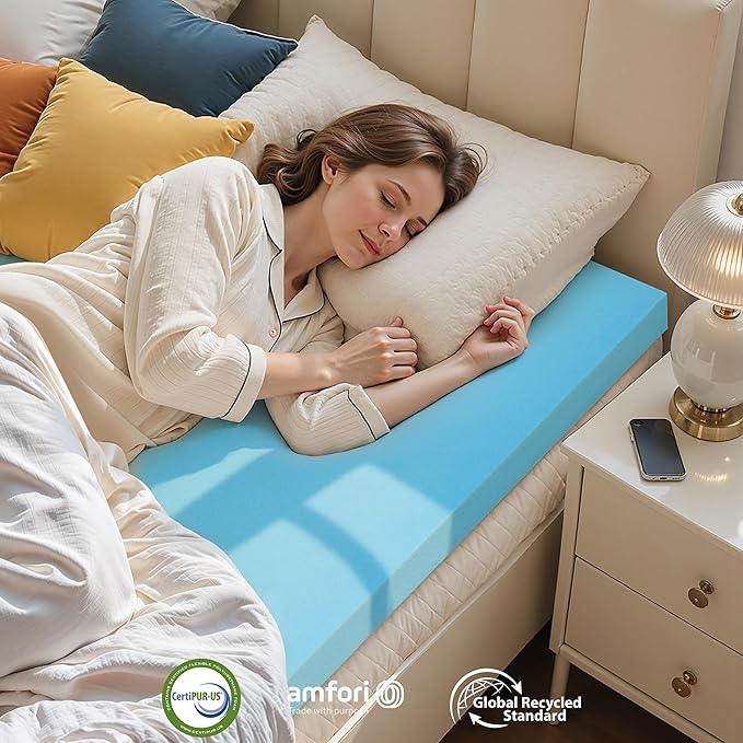 SyMax King Mattress Topper, Gel Infused Memory Foam Mattress Topper, Soft Bed Topper Mattress Pads for Bed, Sofa, RV, CertiPUR-US Certified, Blue, 3 Inch
