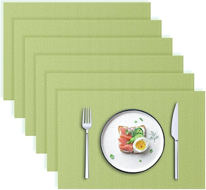 Blue Forest | Rectangular Faux Linen Placemats Set of 6 | Dual- Layered Thickened for Durability | Heat Resistant | Machine Washable | Wrinkle Free for Easy Care Indoor/Outdoor Use - Grass Green