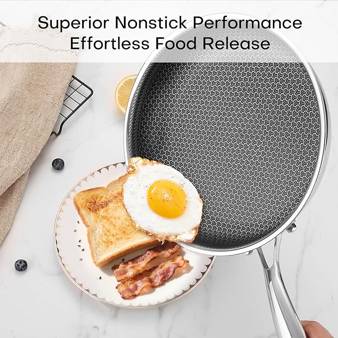 Lazycorner Non Stick Frying Pans Skillet with Lid, 8 Inch Stainless Steel Kitchen Cookware Pot, Non toxic Healthy Induction Compatible PFAS PTFE PFOA PFOS FreeCompatible PFAS PTFE PFOA PFOS Free
