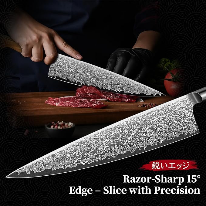 TIVOLI Japanese Gyuto Knife 10 Inch??VG-10 Damascus Chef Knife with Razor Sharp Blade and Ergonomic Olive Wood Handle, Ideal for Meat, Vegetables & Daily Cooking