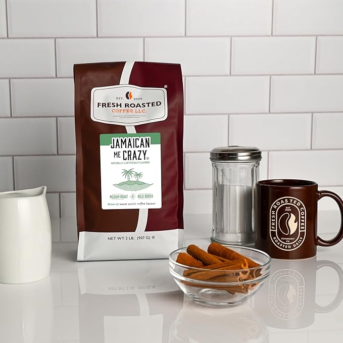 Fresh Roasted Coffee, Jamaican Me Crazy Flavored Coffee, 2 lb (32 oz), Medium Roast, Kosher, Ground