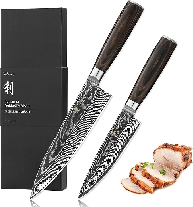 Wakoli EDIB Essentials 2-Piece Damascus Chef Knife Set ??Professional Kitchen Knives with 67-Layer VG10 Core Steel, Ergonomic Pakkawood Handles ??Premium Cooking Knives in Gift Box