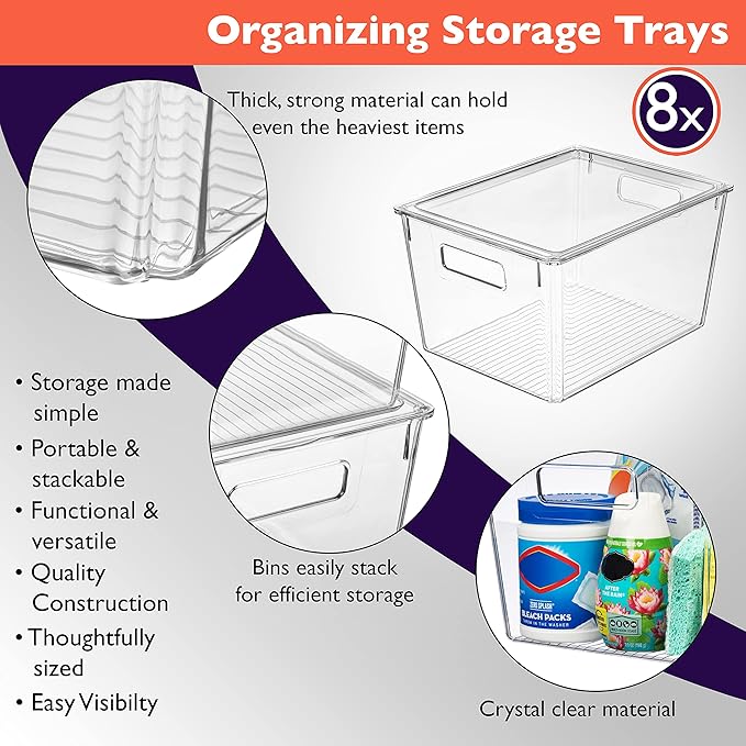 ClearSpace Plastic Storage Bins with Lids X-Large ??Perfect Kitchen Organization, Desk Organizer or Pantry Storage ??Desktop Organizer, Pantry Organization and Storage Bins, Cabinet Organizers