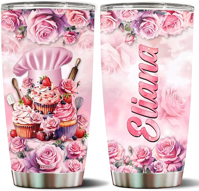 WONWIX Personalized Baking Gifts for Mom, Women, Wife, Daughter, Christmas, Birthday, Mother's Day, Valentine Gift for Baker, Coffee Cup Travel Mug Tumbler Insulated 20oz Stainless Steel