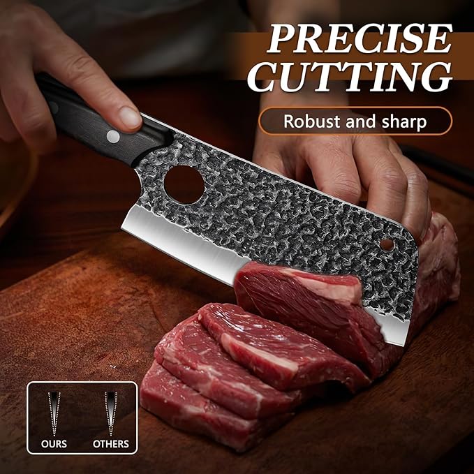 Huusk Serbian Chef Knife Set - 6Pcs Hand Forged Butcher Knife Set for Meat Cutting, Viking Boning Knives with Bag for Kitchen Outdoor BBQ Camping, Birthday Christmas Gift Idea Men
