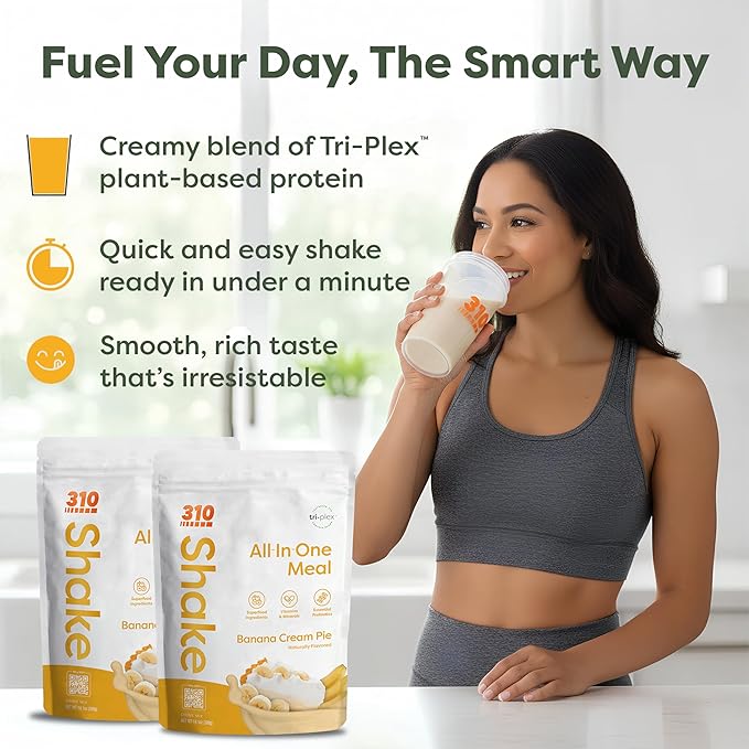 310 Nutrition All-In-One Plant-Based Meal Replacement Shake ??High-Fiber Protein with Probiotics, Digestive Enzymes & Adaptogens ??Vegan, Low Carb, Keto Friendly Superfood Blend ??Banana Cream Pie ??28 Servings