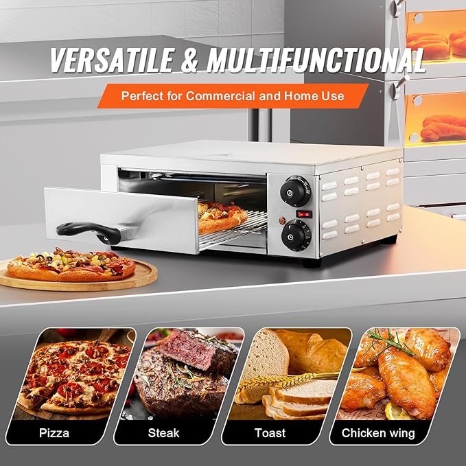 VEVOR Electric Pizza Oven for Countertops, 12-inch, 1500W, with Temp Control & 0-60 Min Timer, Even Baking Technology & Easy Clean Crumb Tray, Ideal for Both Commercial & Home Kitchens