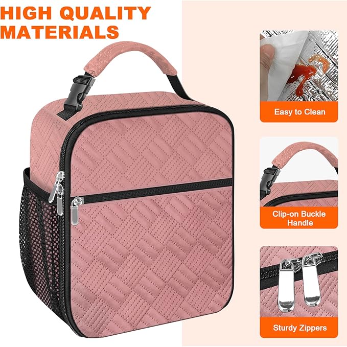 esouler Lunch Box for Men Women Adults Small Insulated lunch Tote Bag for Work Picnic Beach- Freezable Cooler Bag portable Lunch box (Pink)