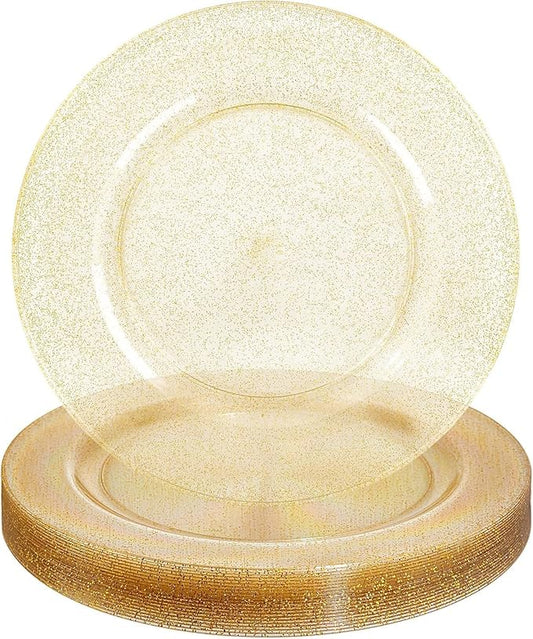 WDF 25PCS Glitter Gold Charger Plates - 12inch Gold Charge for Dinner - Plastic Chargers for Wedding Birthday Party Valentine's Day