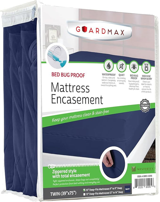 Guardmax Jersey Knitted Twin Zippered Mattress Encasement - Waterproof & Bed Bug Proof Mattress Protector - Comfortable, Soft, and Noiseless Zippered Bedding - Dust Mite Proof (39 x 75 x 10)