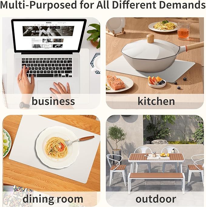 Maxpearl Faux Leather Placemats Set of 4, Waterproof - Wipe Clean - Heat Resistant - Anti Slip Dining Table Place Mats, Suitable for Indoor & Outdoor Use, 17?쇺쇒?2?쇺? Ivory White