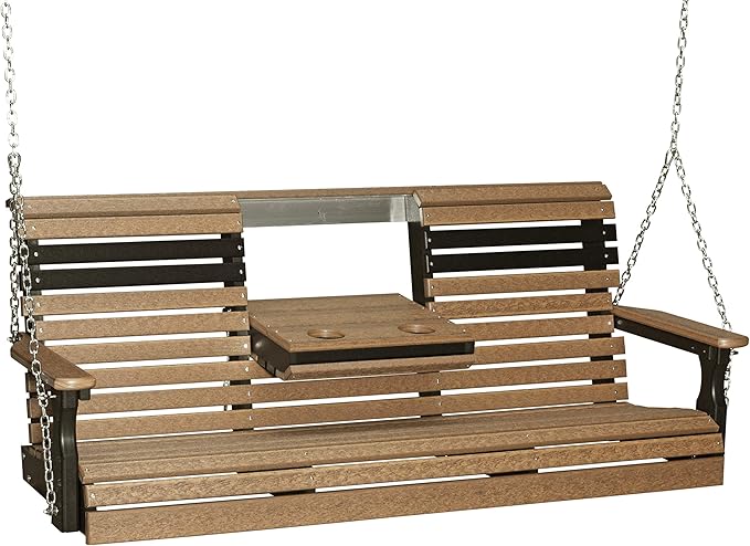 LuxCraft Rollback 5ft Recycled Plastic Plain Porch Swing with Flip Down Center Console - Lead Time to Ship 4 Weeks