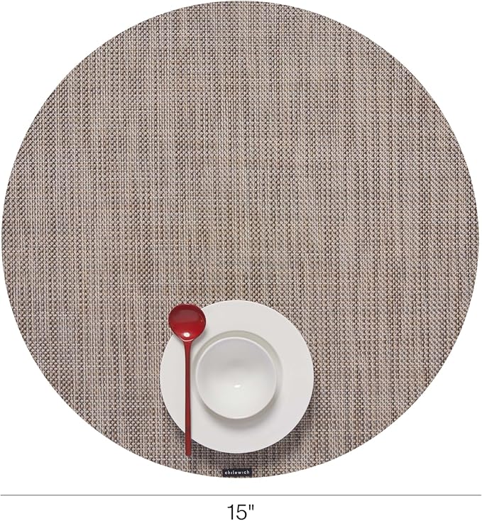 Chilewich Mini Basketweave Placemats in Soapstone - Set of 4 - Easy Care Woven Tabletop Textiles - Indoor/Outdoor - 15" Round