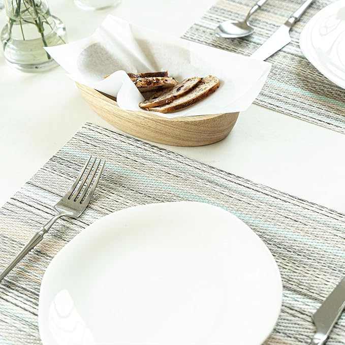 SUMYMERY Placemats Set of 6 Vinyl/Plastic Woven Place Mats for Kitchen Table Indoor/Outdoor Washable Placemat Wipeable Dining Table Mats (Turquoise,6)