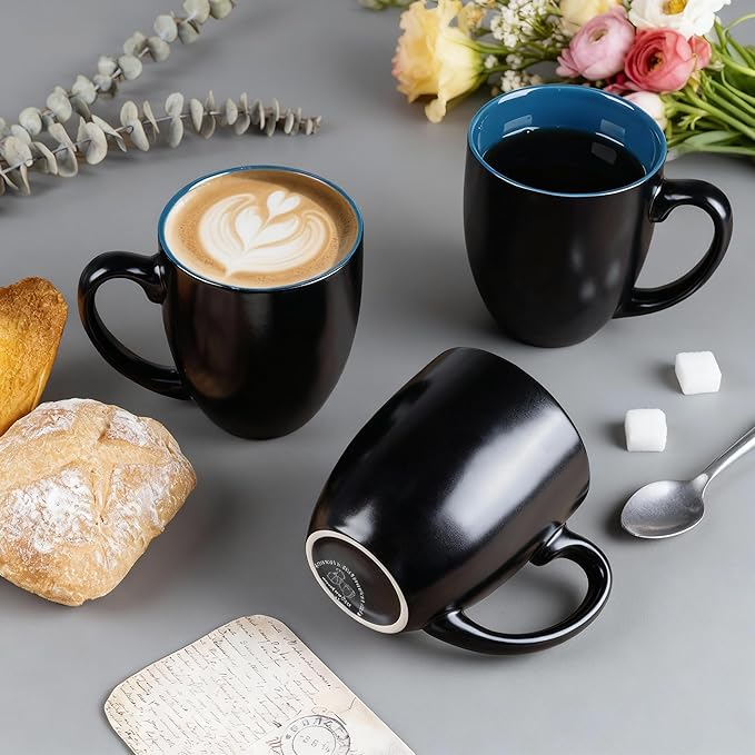 GBhome 16oz Coffee Mugs Set of 6, Large Ceramic Coffee Mugs for Man, Woman, Dad, Mom, Modern Coffee Mugs Set with handle for Tea/Latte/Cappuccino/Milk/Cocoa. Dishwasher&Microwave Safe,Blue
