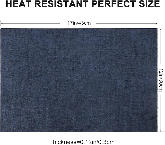 LANDVIEW Leather Heat Resistant Placemats Set of 6 Waterproof Wipeable Washable PU Table Mats,Easy to Clean Anti-Slip Place Mats (Navy Blue, 6)