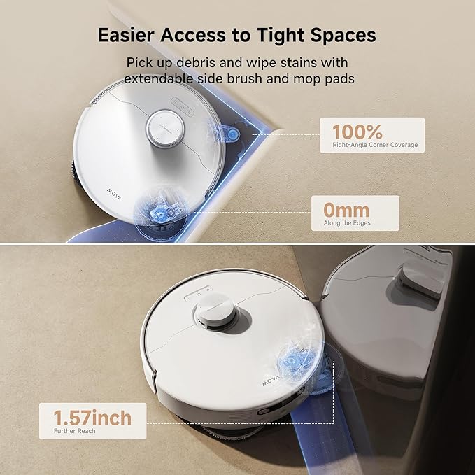 Mova P50 Pro Ultra Robot Vacuum and Mop, 19,000Pa Suction with Anti-Tangle Brush, Removable & Liftable Mop for Carpet & Floor, 167??Mop & Washboard Self Drying & Cleaning, Auto Empty & Refill