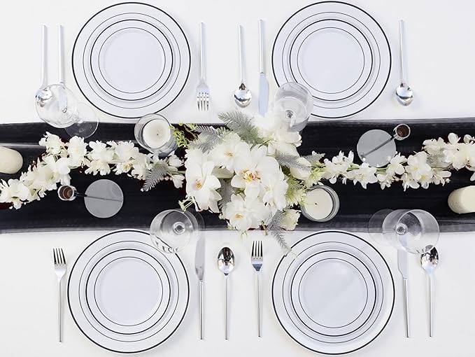 U-QE 100pcs Black Plastic Plates for Party - Black Plates Disposable Heavy Duty - Include 50 10" Dinner and 50 7" Dessert Plate, Fancy Plastic Plate for Party, Wedding, Birthday