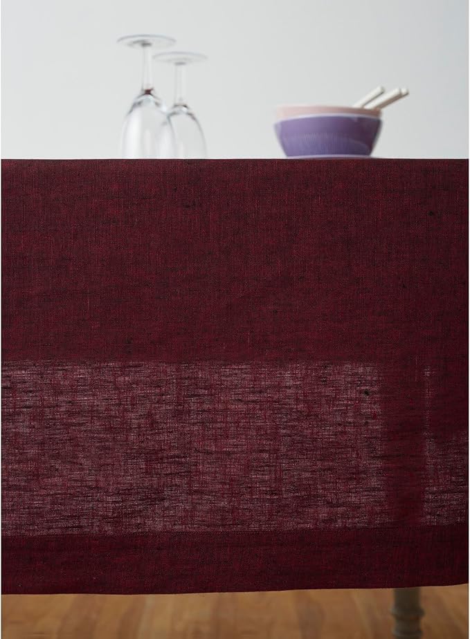 Solino Home Linen Tablecloth 60 x 132 Inch - 100% Pure Linen Red Garnet Table Cloth for Rectangle Tables - Athena, Machine Washable Tablecloth for Valentines, Winter