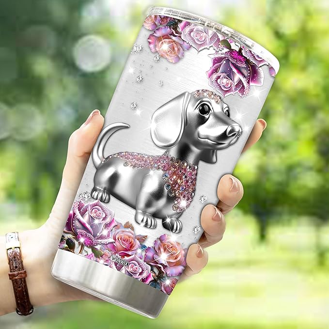 WONWIX Personalized Dachshund Themed Gifts for Women, Girls, Wife, Daughter, Insulated Stainless Steel Tumbler, Mug, Cup, Water Bottle, Perfect for Christmas, Birthday, Mother's Day, Valentine