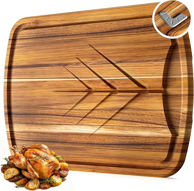 Cutting Boards for Kitchen Non Slip Wood Juice Groove Chopping Board Kitchen Essential House Warming Hostess Host Gift Serving Tray for Christmas Wedding Birthday Anniversary White