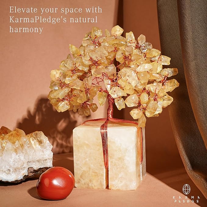 Crystal Tree for Birthday Gifts for Women, Handmade Raw Crystal Base Citrine Chakra Healing Crystal Tree of Life for Positive Energy, Money, Good Luck, Christmas D챕cor, Home and Office Decor