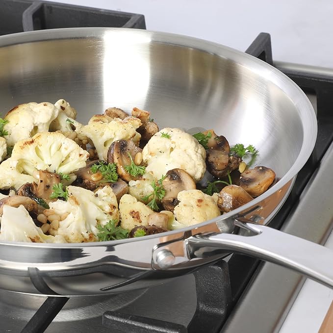 Sur La Table Kitchen Essentials Chef's Deck 11-Inch Large Stainless Steel Frying Pan ??Induction Ready Skillet with Tri-Ply Base, Polished Finish & Hollow Stay-Cool Handle