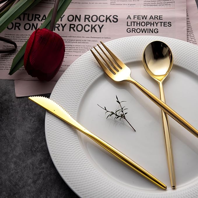 LIYH 360 Pcs Gold Plastic Silverware - Elegant Gold Silverware Disposable Utensils Set for Weddings, Parties & Events - Includes Forks, Spoons, Knives, Cutlery Tableware