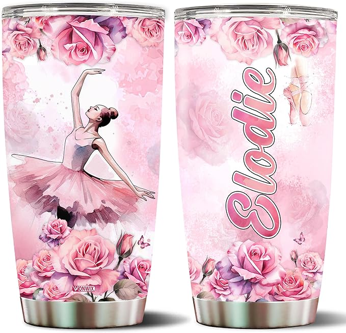 Personalized Ballet Tumbler Gifts for Girls, 20oz Stainless Steel Insulated Water Bottle, Travel Cup Mug, Gift for Women Wife Daughter, Christmas Birthday Mother's Day Valentine