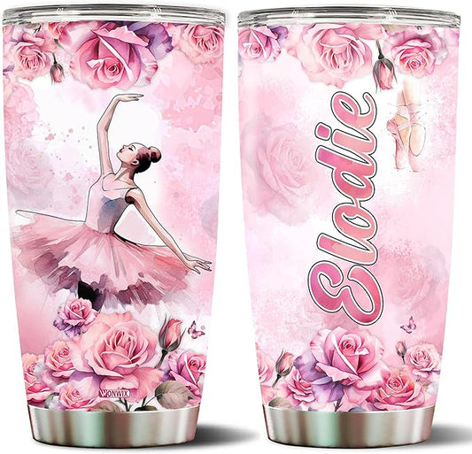Personalized Ballet Tumbler Gifts for Girls, 20oz Stainless Steel Insulated Water Bottle, Travel Cup Mug, Gift for Women Wife Daughter, Christmas Birthday Mother's Day Valentine