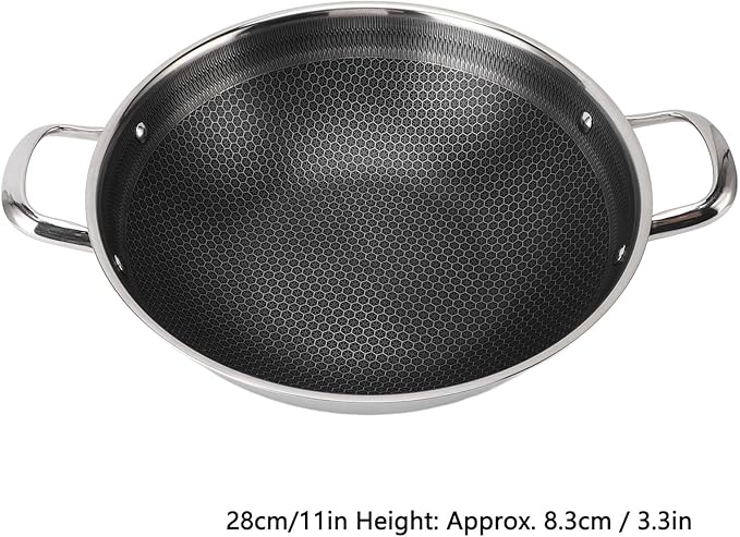11 inch Wok Pan, 316 Stainless Steel Wok Pan with Dual Handle Nonstick Wok & Stir Fry Pan Skillets Cookware for Induction Cooker Gas Stove, Dishwasher and Oven Safe (28cm/11inch)
