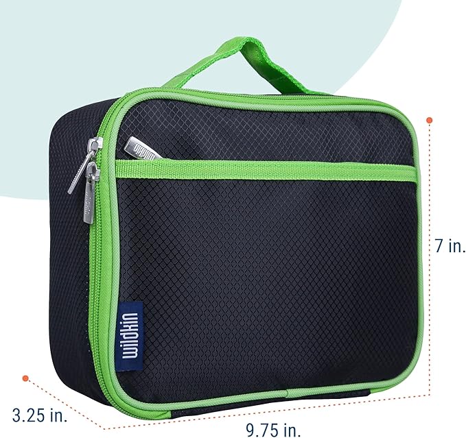 Wildkin Kids Insulated Lunch Box ??Durable and Reusable for School & Travel - Rip-Stop Black/Green