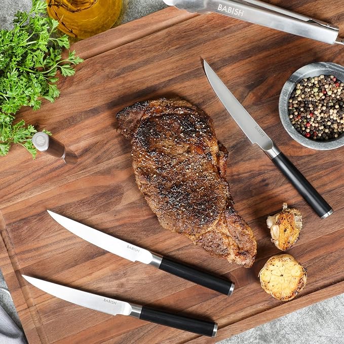 Babish 4-Piece Forged Kitchen Steak Knife Set ??High-Carbon 1.4116 German Steel Cutlery ??Sharp & Durable Steak Knives for Dining and Grilling