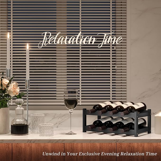 Wine Rack竊똁amboo Wine Storage Cabinet Shelf竊똂ountertop Wine Shelf- Freestanding Wine Holder for Kitchen & Pantry (Black, 2-Tier)