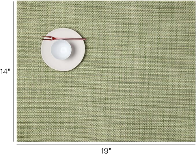 Chilewich Mini Basketweave Placemats in Dill - Set of 4 - Easy Care Woven Tabletop Textiles - Indoor/Outdoor - 19" x 14" Rectangle