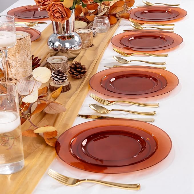 I00000 200 Pcs Clear Brown Plastic Plates - Elegant Disposable Plastic Party Plates Include 100 Dinner Plate 10?쇺?and 100 Dessert Plate 7?쇺?Perfect for Birthday, Party & Wedding