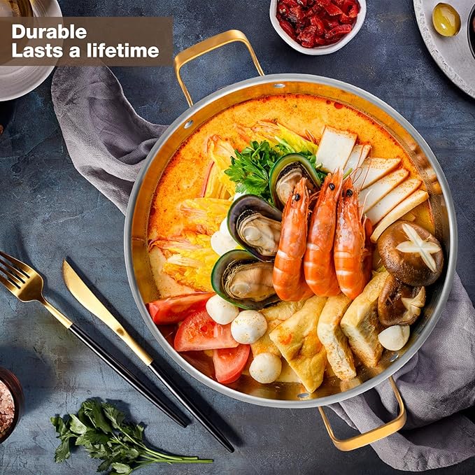 14 Inch Stainless Steel Paella Pan with Lid,Frying Pan, Tri-Ply Even Heating, Induction Ready & Dishwasher Safe ??Great for Camping, Parties, Family Gatherings