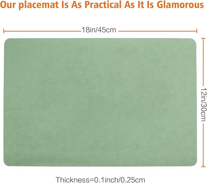 Bxzandya Vinyl Placemats Set of 6 Heat Resistant Easy Clean Non-Slip Place Mats for Dining Table Faux Leather Waterproof Stain Resistant Wipeable Washable PVC Table Mats(6, Green)