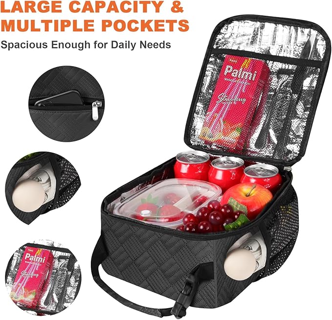 esouler Lunch Box for Men Women Adults Small Insulated lunch Tote Bag for Work Picnic Beach- Freezable Cooler Bag portable Lunch box (Gray)