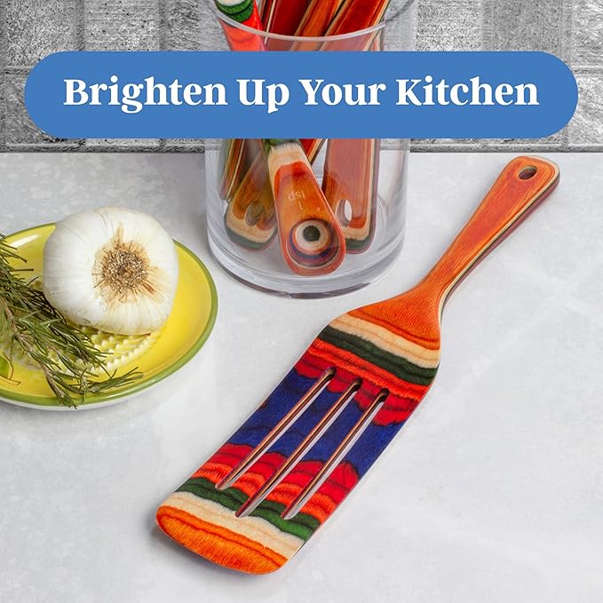Baltique Marrakesh Collection 13" Wooden Spurtle Spatula ??Colorful Birch Wood Cooking Utensil, Nonstick Safe, Versatile Stirring & Serving Tool